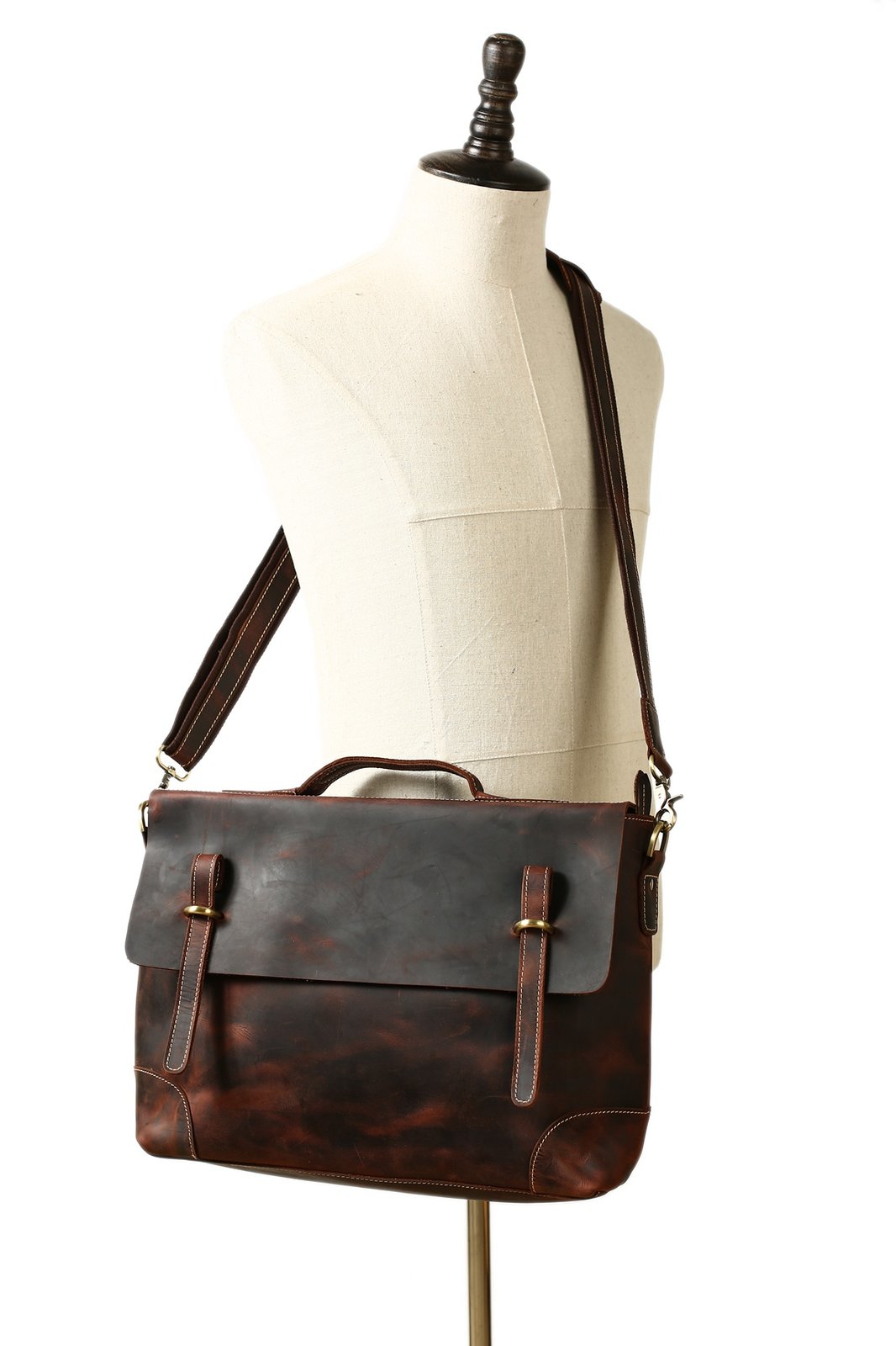 Men's Genuine Vintage Brown Leather Messenger Bag Shoulder Laptop Bag Briefcase